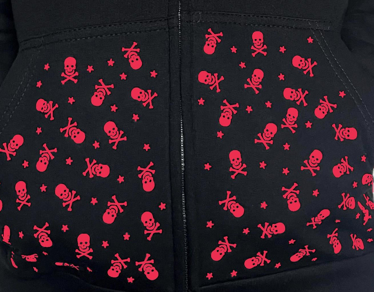 Red Star & Crossbones Skull Zip-Up Grunge Hoodie