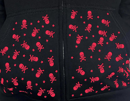 Red Star & Crossbones Skull Zip-Up Grunge Hoodie