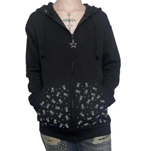 Y2K Unisex Star & Crossbones Skull Graphic Zip-Up Grunge Hoodie