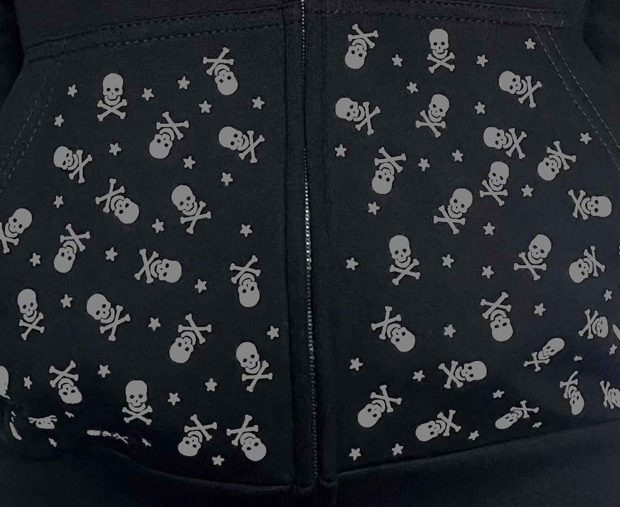 Grey Star & Crossbones Skull Zip-Up Grunge Hoodie