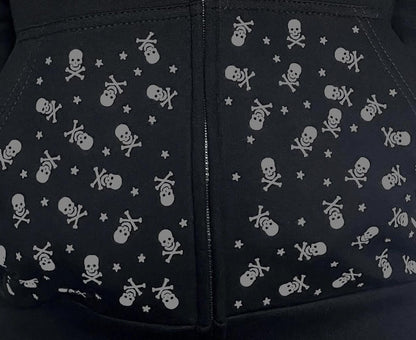 Grey Star & Crossbones Skull Zip-Up Grunge Hoodie