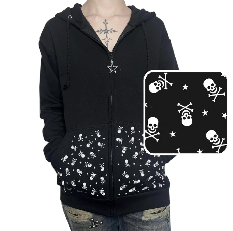 Y2K Unisex Star & Crossbones Skull Graphic Zip-Up Grunge Hoodie