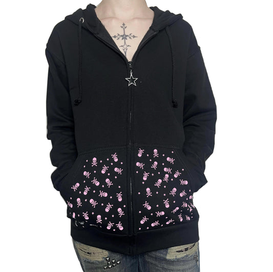 Y2K Unisex Star & Crossbones Skull Graphic Zip-Up Grunge Hoodie
