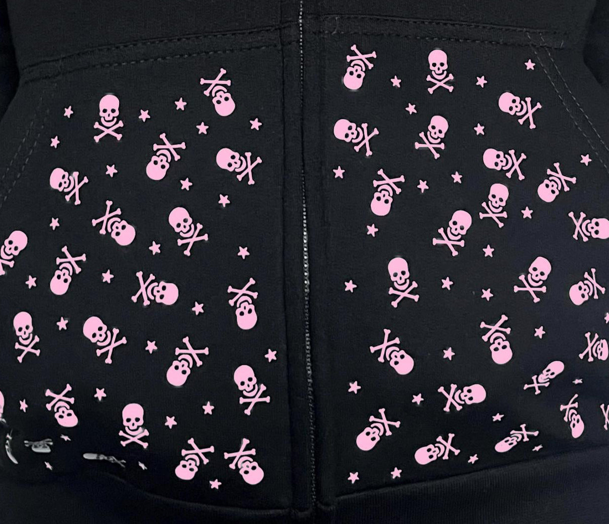 Pink Star & Crossbones Skull Zip-Up Grunge Hoodie