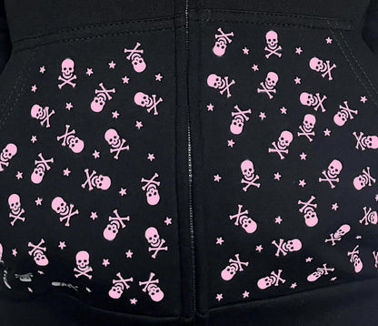 Pink Star & Crossbones Skull Zip-Up Grunge Hoodie