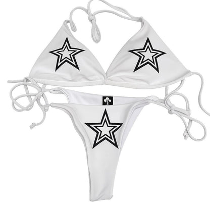 Front View: Y2K White Star Bikini