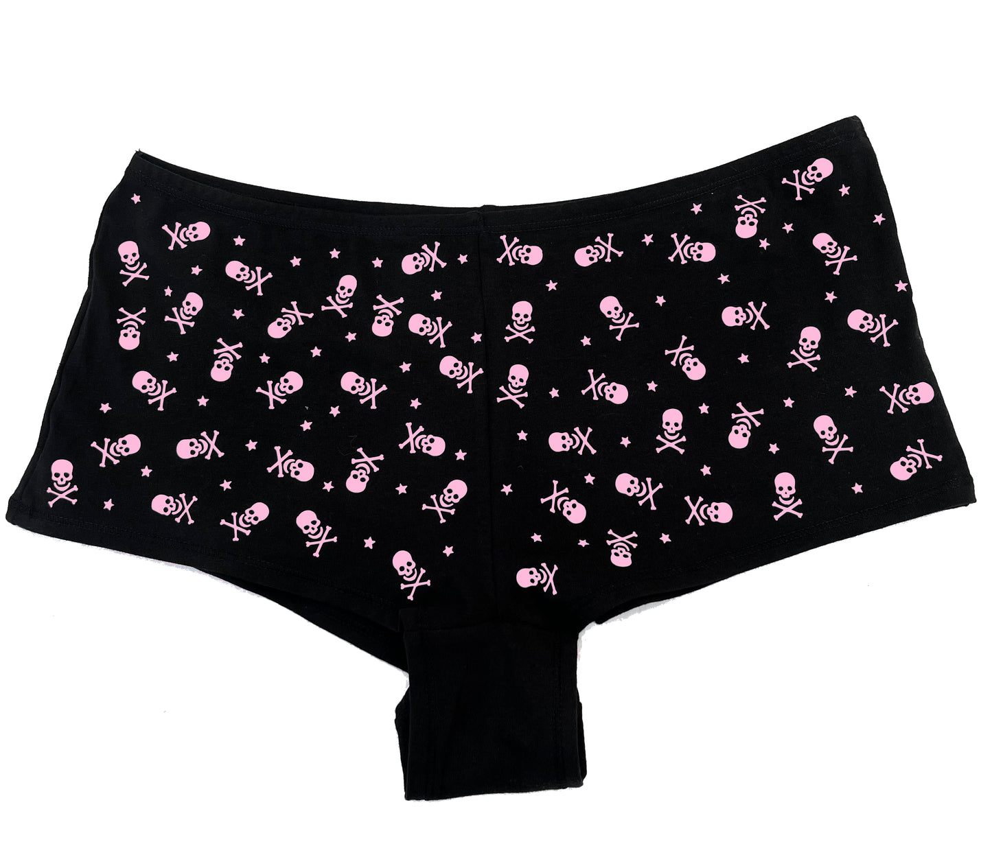 Pink Black Low Rise Booty Shorts All Over Star & Skull Design