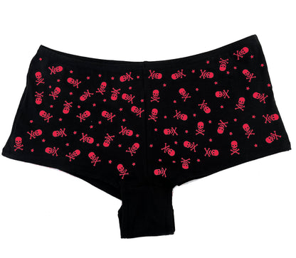 Pink Black Low Rise Booty Shorts All Over Star & Skull Design