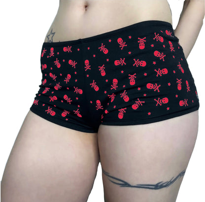 Pink Black Low Rise Booty Shorts All Over Star & Skull Design